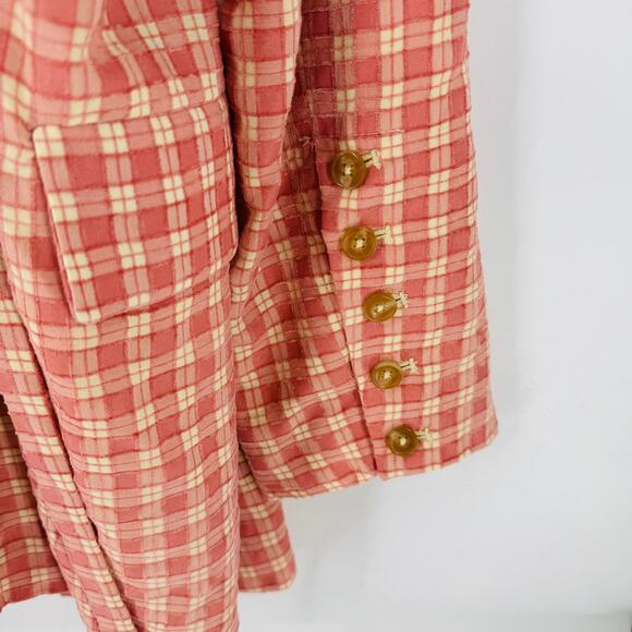 Free People Oversized Plaid Blazer Pink Beige Double Breasted Jacket Size XL - Picture 4 of 9